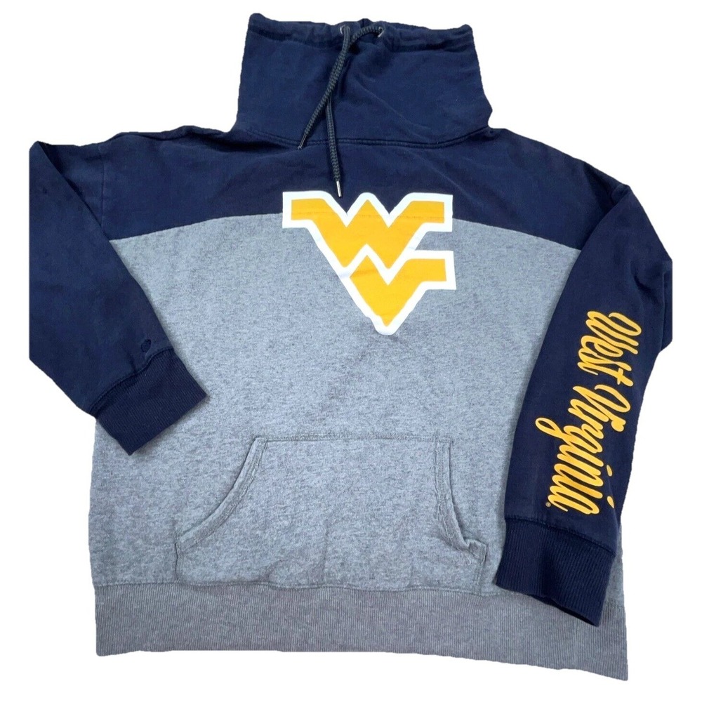 WVU Mountaineers Sweatshirt Women Large Gray Blue Pullover Turtle Neck Sweater